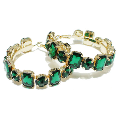 Emerald Green Rhinestone Hoop Earrings