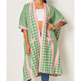 AKA Houndstooth Duster in Pink and Green