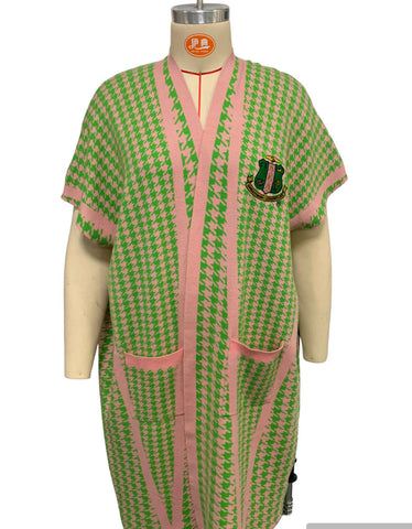 AKA Houndstooth Duster in Pink and Green