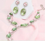 Rhinestone low drip pink and green necklace set