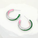 Twisted Pink and Green Earrings Silver