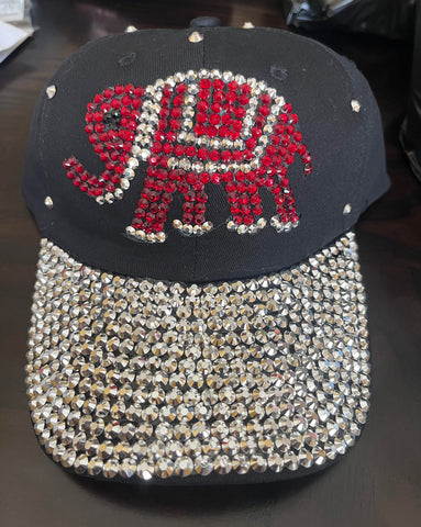 Black Elephant Rhinestone Cap
