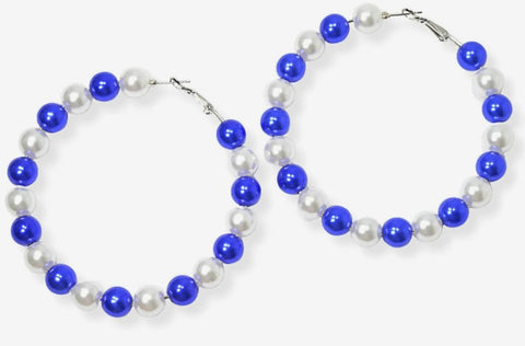 Blue and White Pearl Hoop Earrings