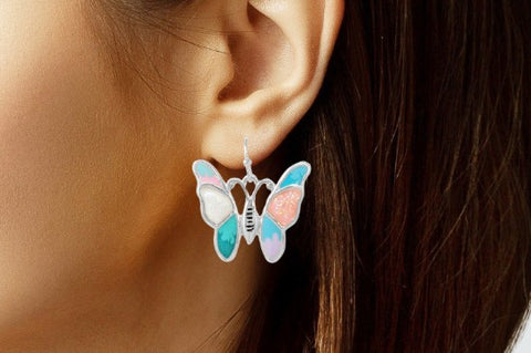 Butterfly Dangling Earrings Pink and Blue
