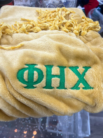 Chi Embroidered Fringe Blanket