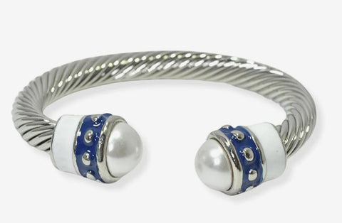 Blue and White Chunky Cable Cuff