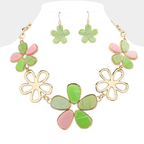 Gold Dipped Pink and Green Necklace