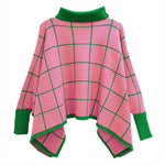 Pink and Green Grid Turtleneck