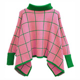 Pink and Green Grid Turtleneck