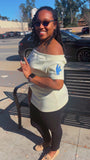 Zeta off the shoulder embroidered T