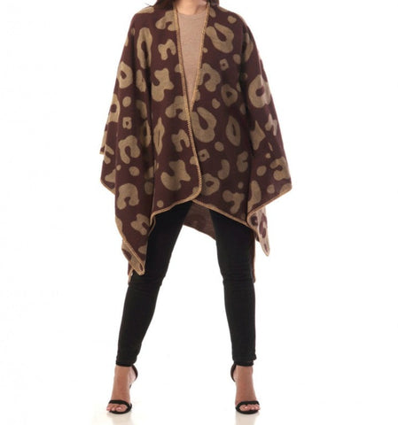 Leopard Print Wrap Shawl in Brown