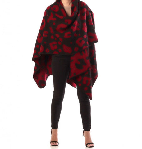 Leopard Print Wrap Shawl in Black