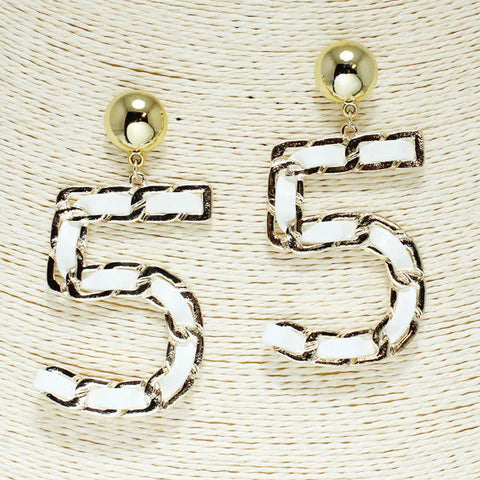 Number 5 earrings white