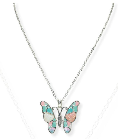 Pink and Blue Butterfly necklace