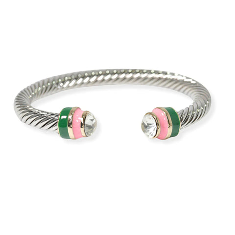Pink and Green Cable Cuff Bracelet