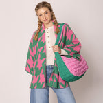 Pink and Green Puffer Bag