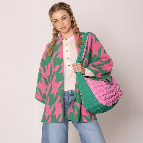 Pink and Green Puffer Bag