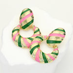Pink and Green Striped Earrings