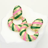 Pink and Green Striped Earrings