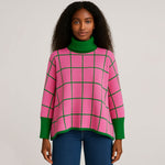 Pink and Green Grid Turtleneck