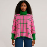 Pink and Green Grid Turtleneck