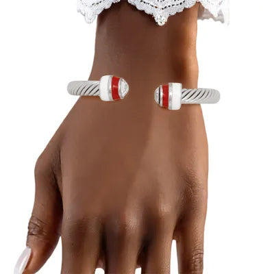 Red and White Cable Bangle