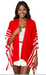 Red and White Striped Ruana Poncho