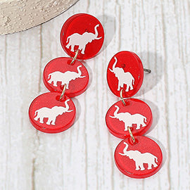 Red white elephant dangling earring
