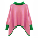 Pink and green Turtleneck Poncho