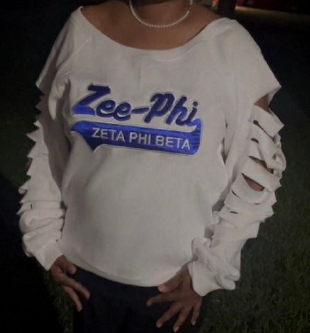 Zeta white ripped sweatshirt