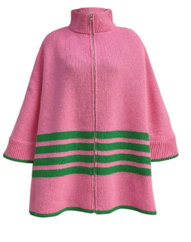 Zip Poncho in Pink and Green