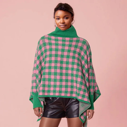 Pink and Green Checkerboard poncho