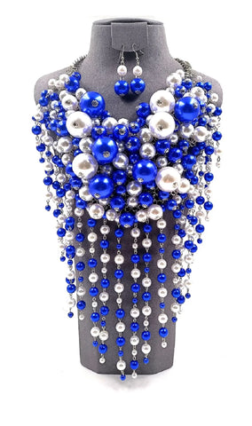 Blue and White Waterfall necklace