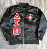 Delta Black Satin Bomber Jacket
