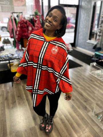 Delta Red and white plaid cape