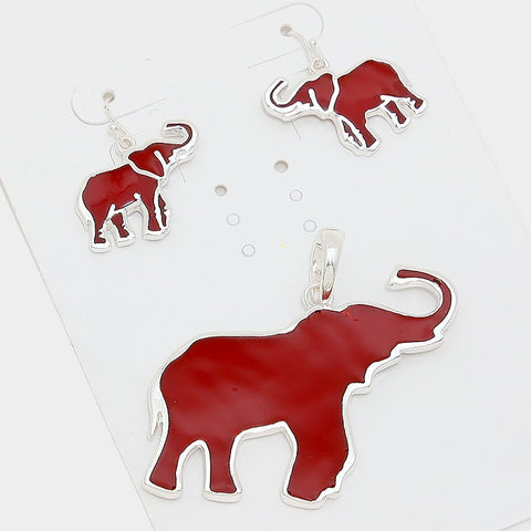 Red enamel and silver pendant set