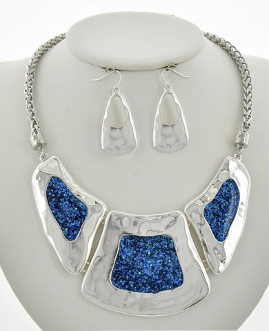 Hammered Steel in Blue and Silver Necklace