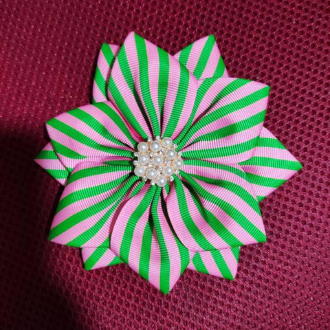 Pink and green striped corsage