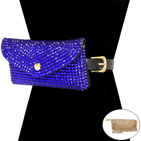 Blue rhinestone waist bag