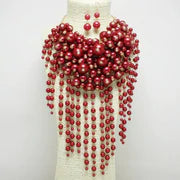Red waterfall necklace set